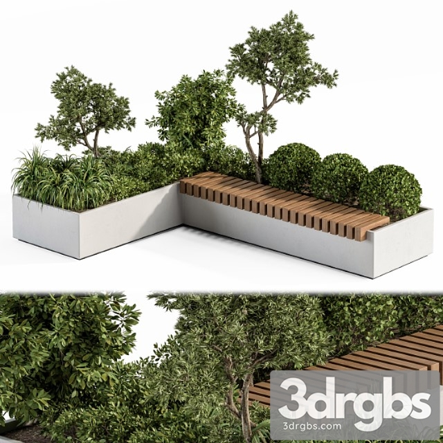 architecture bench with plants set 17 3dsmax Download - thumbnail 1