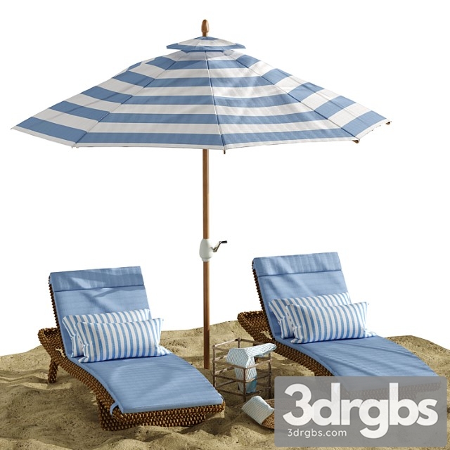 Beach umbrella and chaise longue set 2 3dsmax Download - thumbnail 1