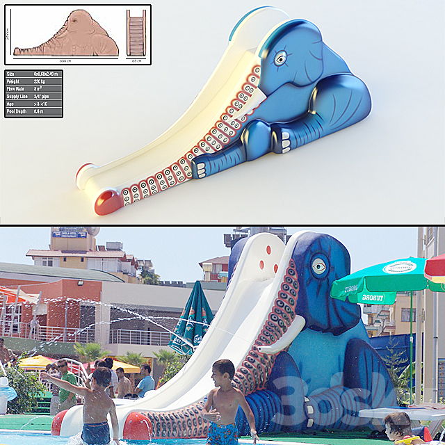 Children waterslide: Elephant Slide. 3DSMax File - thumbnail 1