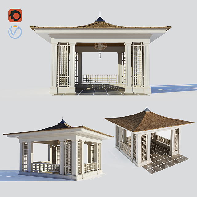 Chinese style wooden gazebo 3ds Max - thumbnail 1