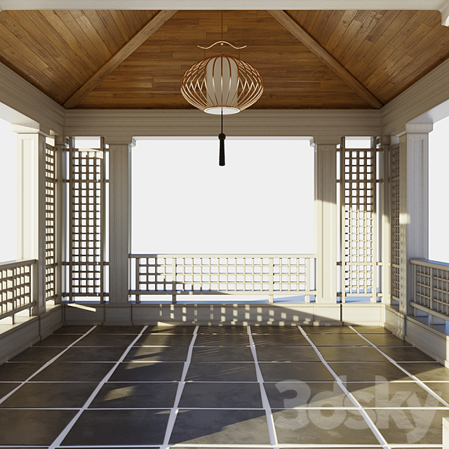 Chinese style wooden gazebo 3ds Max - thumbnail 2