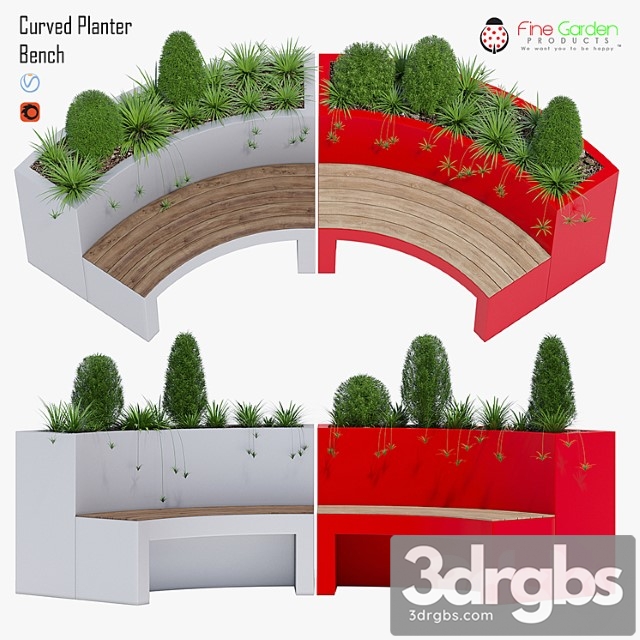 Curved Planter Bench One 3dsmax Download - thumbnail 1