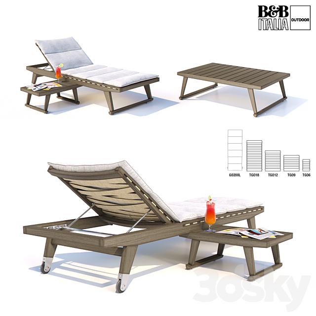 Deck chair and tables GIO 3ds Max - thumbnail 1