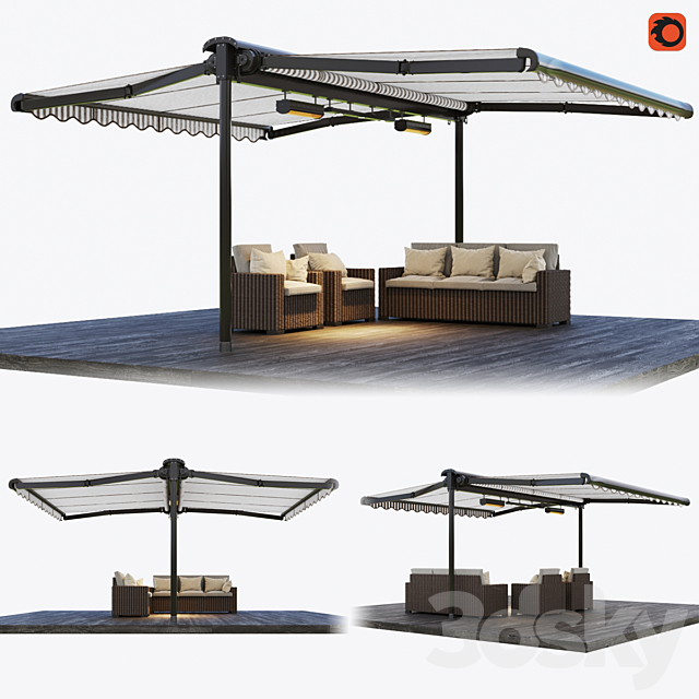 Double-sided cassette tent with rattan garden furniture 3DSMax File - thumbnail 1