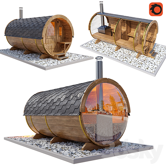 Finnish Outdoor Barrel Sauna 3ds Max - thumbnail 1