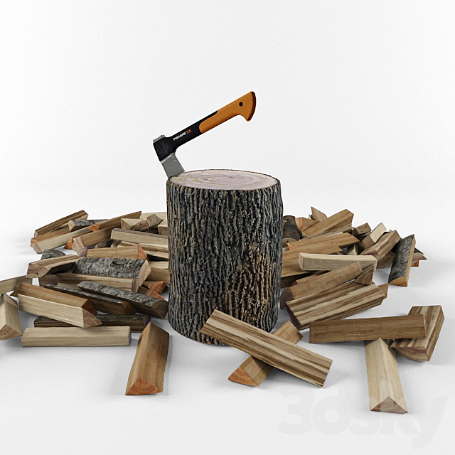 FISKARS X7 Axe and firewood 3DSMax File - thumbnail 1