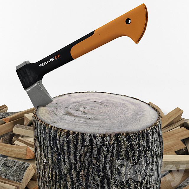 FISKARS X7 Axe and firewood 3DSMax File - thumbnail 2