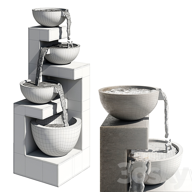 Four Bowl High Gray LED Cascading Outdoor Fountain 3DSMax File - thumbnail 3