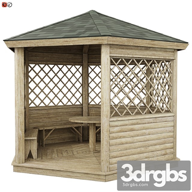 Garden Gazebo Made of Wood 02 3dsmax Download - thumbnail 1