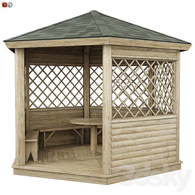 Garden Gazebo made of wood 02 3DSMax File - thumbnail 1