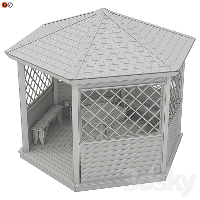 Garden Gazebo made of wood 02 3DSMax File - thumbnail 3