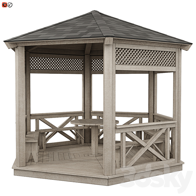 Garden Gazebo made of wood 03 3DSMax File - thumbnail 1