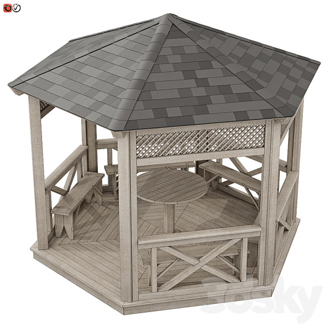 Garden Gazebo made of wood 03 3DSMax File - thumbnail 2