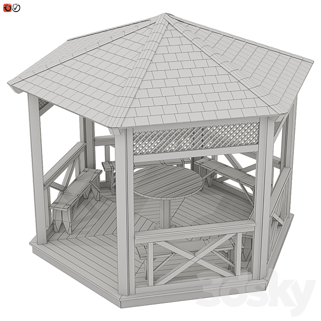 Garden Gazebo made of wood 03 3DSMax File - thumbnail 3