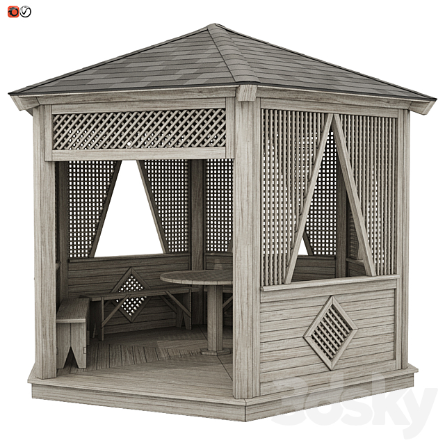 Garden Gazebo made of wood 04 3DSMax File - thumbnail 1