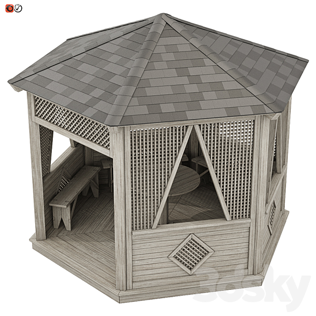 Garden Gazebo made of wood 04 3DSMax File - thumbnail 2