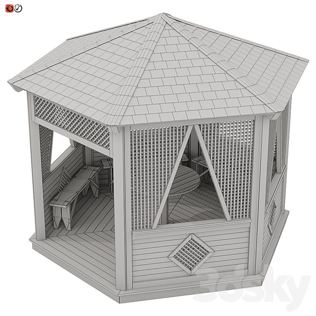 Garden Gazebo made of wood 04 3DSMax File - thumbnail 3