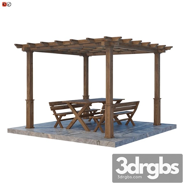 Garden pergola table and bench 02 3dsmax Download - thumbnail 1