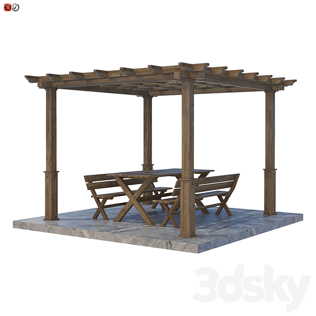 Garden Pergola table and bench 02 3DSMax File - thumbnail 1