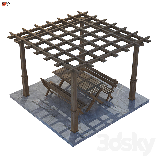 Garden Pergola table and bench 02 3DSMax File - thumbnail 2