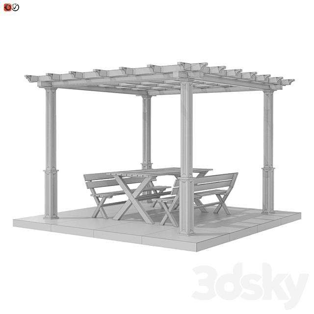 Garden Pergola table and bench 02 3DSMax File - thumbnail 3