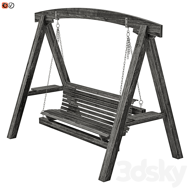 Garden swing made of wood 3ds Max - thumbnail 2