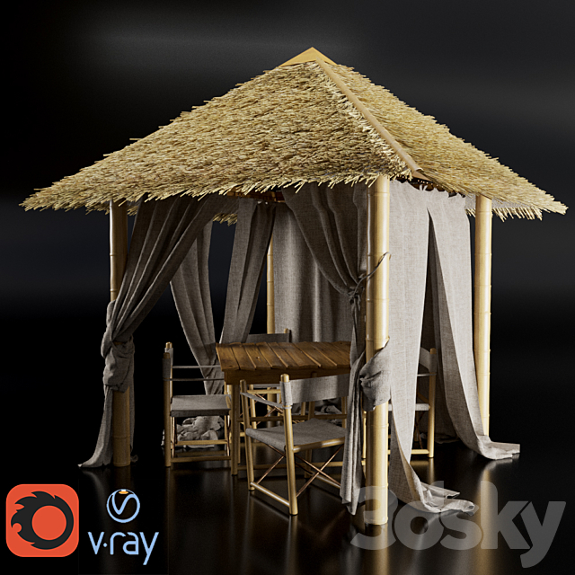 Gazebo of bamboo 3ds Max - thumbnail 1