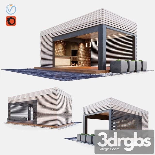 Gazebo With Summer Kitchen 3dsmax Download - thumbnail 1