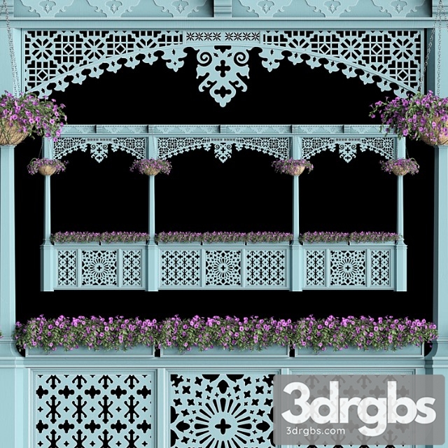 Georgian Balcony With Flowers 3dsmax Download - thumbnail 1