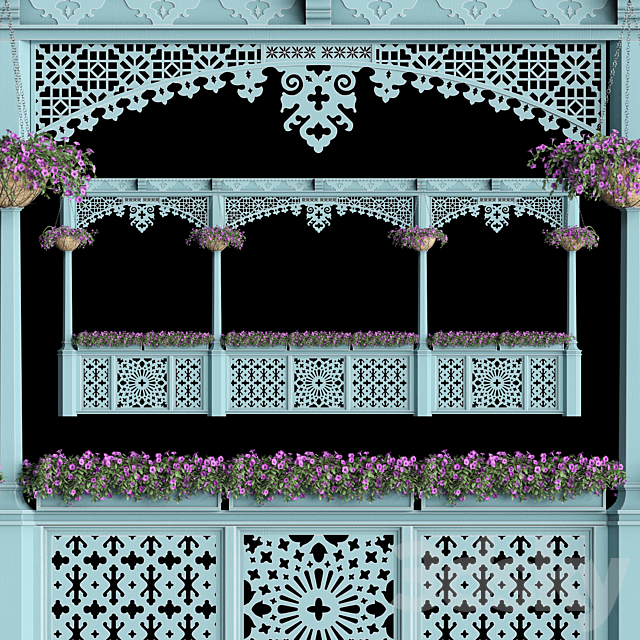 Georgian balcony with flowers 3DSMax File - thumbnail 1