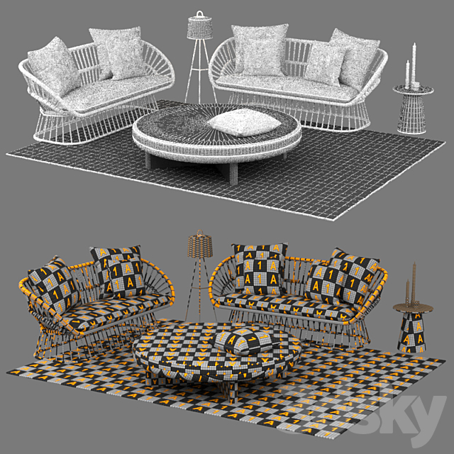 kettal cala 3 place sofa 3ds Max - thumbnail 3