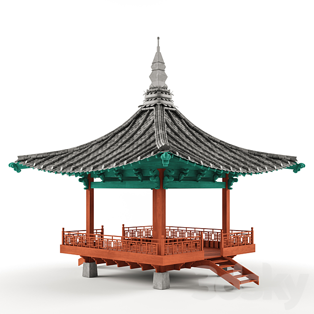 Korean style gazebo 3ds Max - thumbnail 2