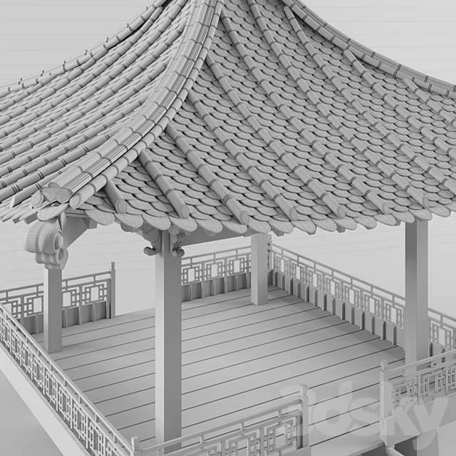 Korean style gazebo 3ds Max - thumbnail 3