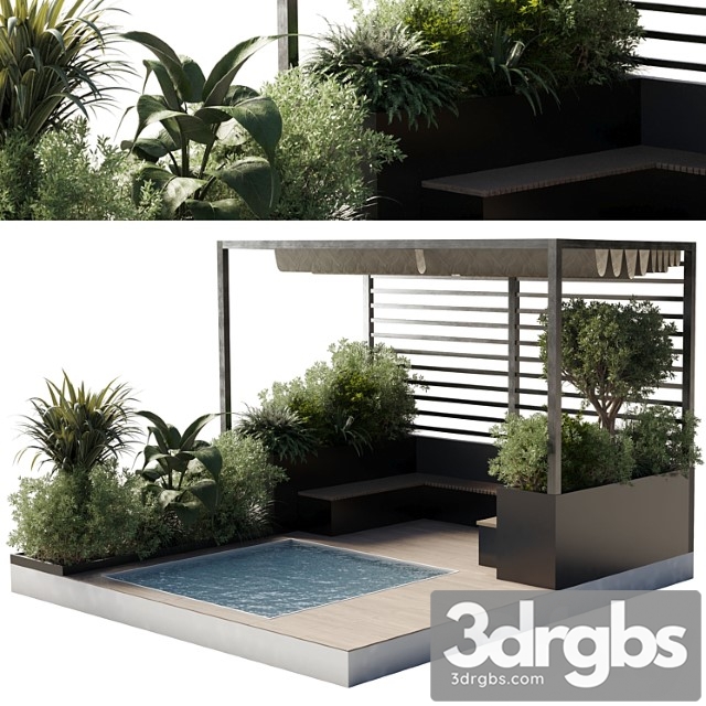 Landscape furniture by pool with pergola and roof garden 08 3dsmax Download - thumbnail 1