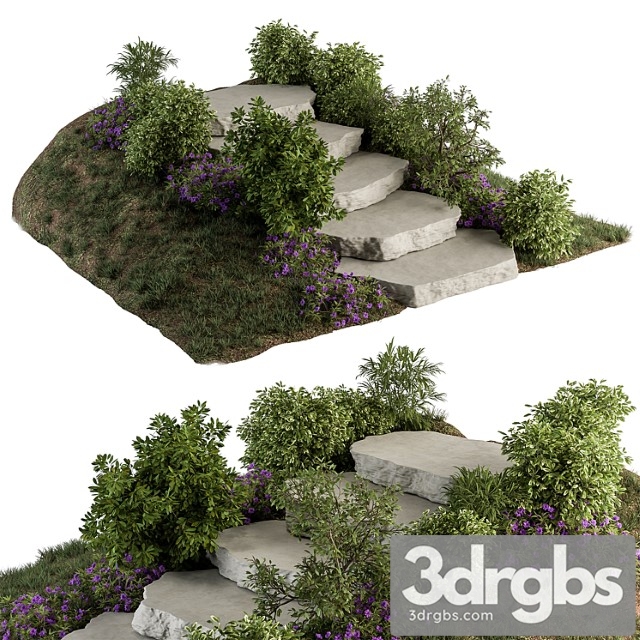 Landscape furniture rock stairs with garden – architect element 56 3dsmax Download - thumbnail 1