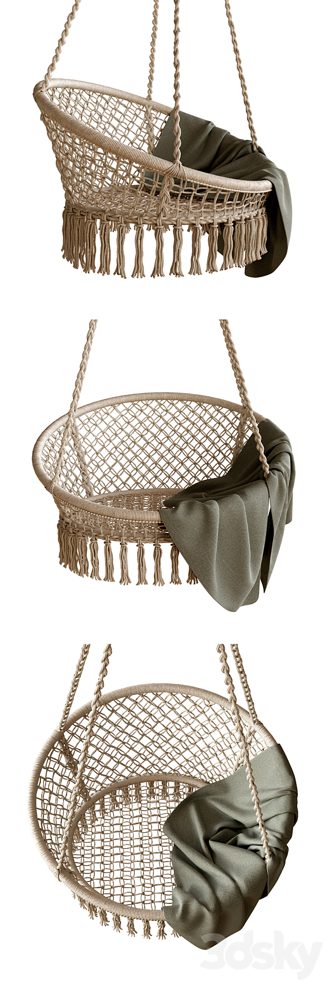 Macrame Natural Hanging Saucer Chair 3DSMax File - thumbnail 2