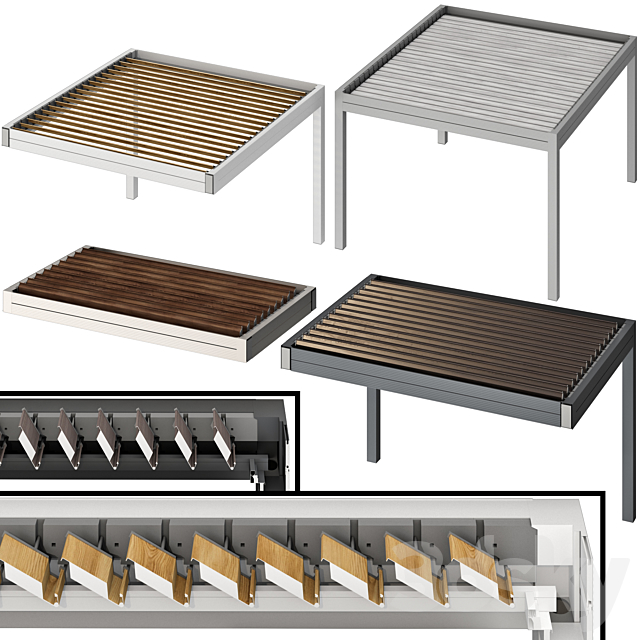 Metal pergola gazebo canopy with roller shutters 3DSMax File - thumbnail 1