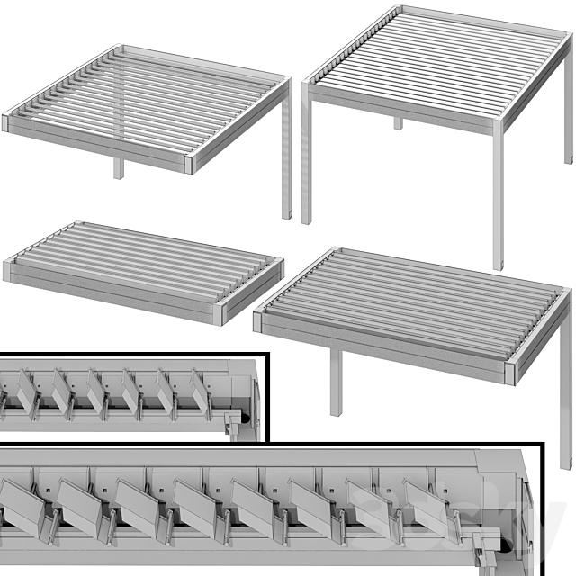 Metal pergola gazebo canopy with roller shutters 3DSMax File - thumbnail 6