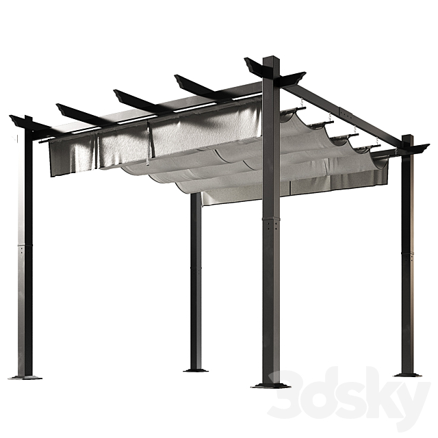 Metal pergola. Gazebo with a sliding fabric canopy. 3ds Max - thumbnail 1