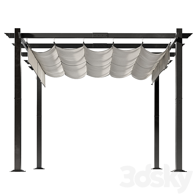 Metal pergola. Gazebo with a sliding fabric canopy. 3ds Max - thumbnail 2