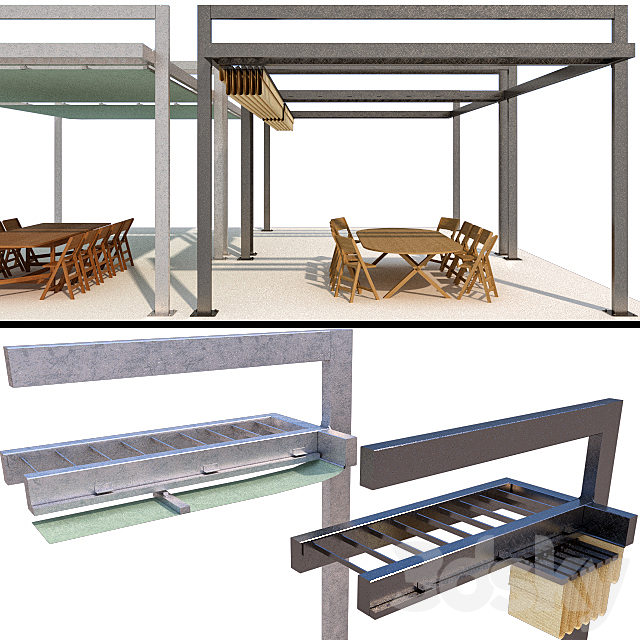 Metal pergola with sliding curtains 3DSMax File - thumbnail 2