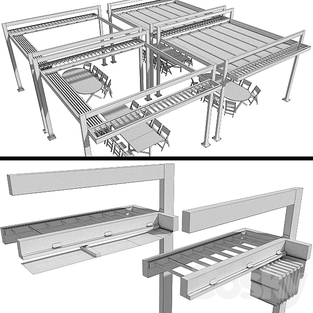 Metal pergola with sliding curtains 3DSMax File - thumbnail 3