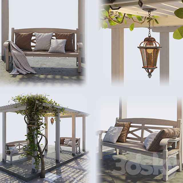 Painted Wooden Pergola 3DSMax File - thumbnail 2