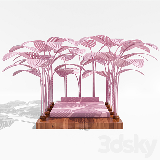 Pink Refuge Bed with Wooden Base by Marc Ange 3ds Max - thumbnail 1