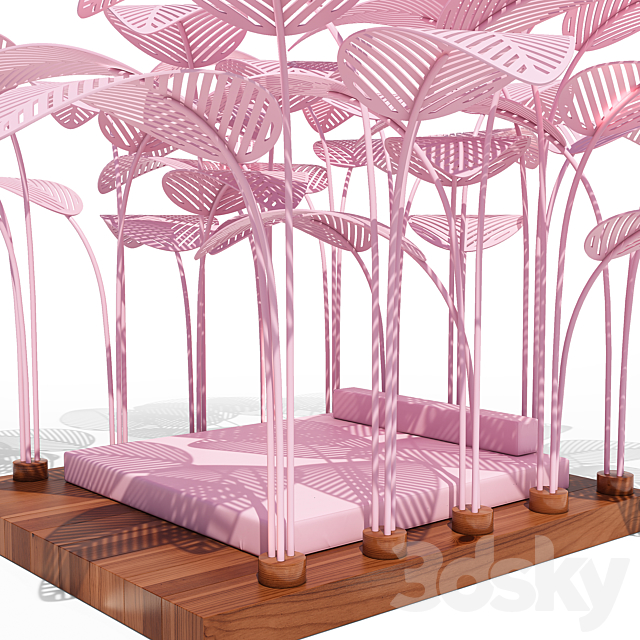 Pink Refuge Bed with Wooden Base by Marc Ange 3ds Max - thumbnail 2