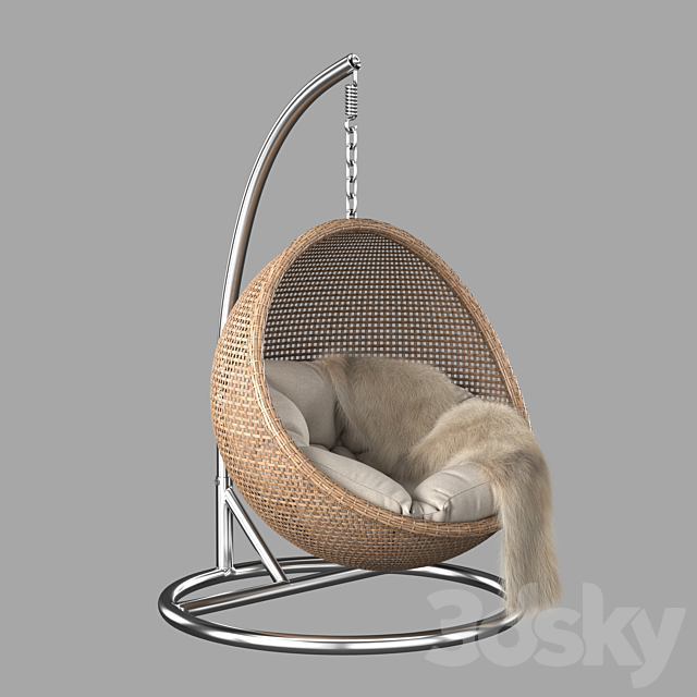 Rattan hanging chair 3ds Max - thumbnail 2