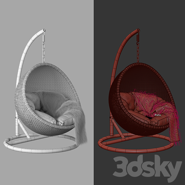 Rattan hanging chair 3ds Max - thumbnail 3