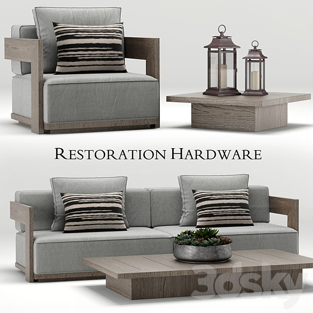 Restoration Hardware Milano teak sofa 3DSMax File - thumbnail 1