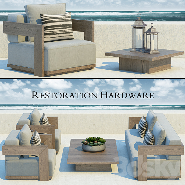 Restoration Hardware Milano teak sofa 3DSMax File - thumbnail 2