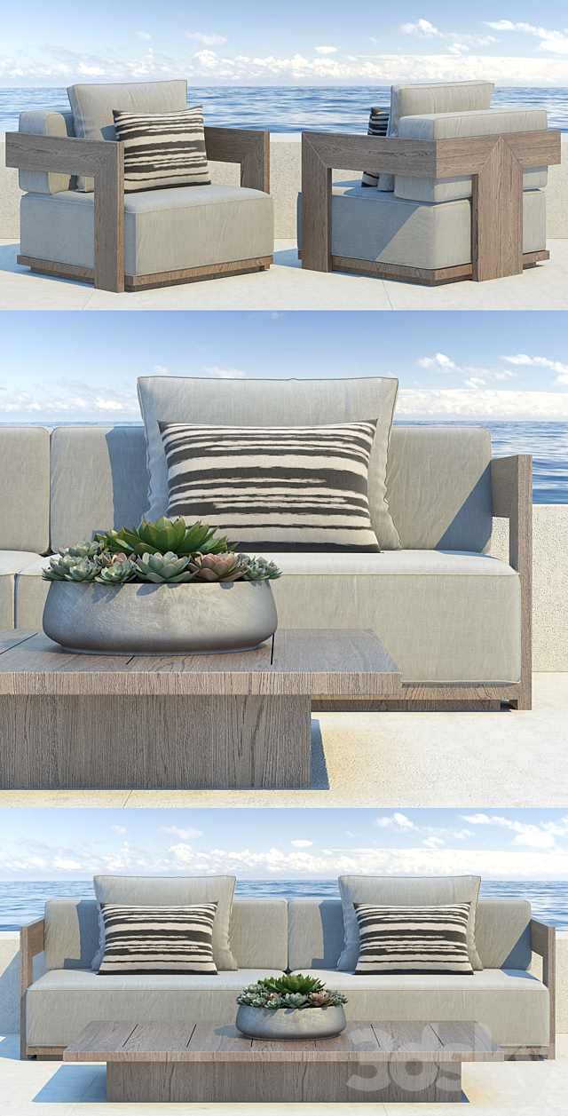 Restoration Hardware Milano teak sofa 3DSMax File - thumbnail 3